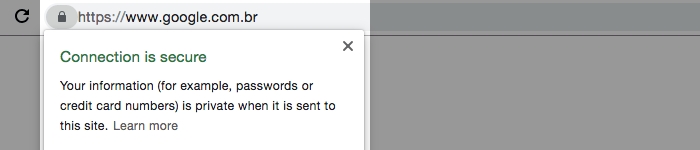 A presença de um certificado SSL pode ser detectada pela barra de endereços do navegador